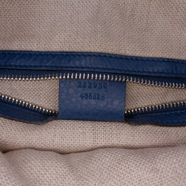 Pre-owned Gucci Large Pebbled Calfskin Icon Bit Hobo Blue