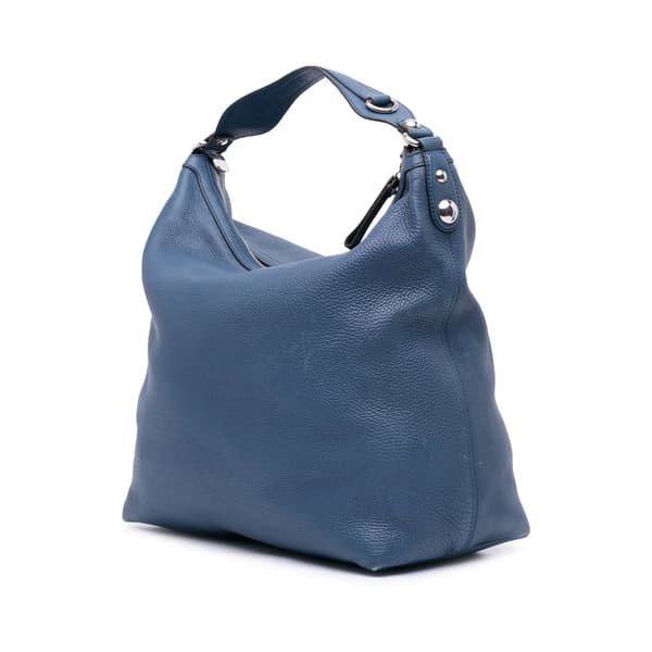 Pre-owned Gucci Large Pebbled Calfskin Icon Bit Hobo Blue