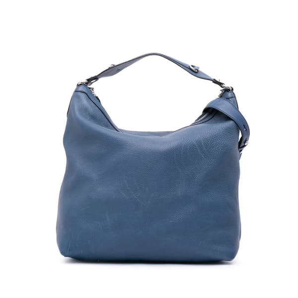 Pre-owned Gucci Large Pebbled Calfskin Icon Bit Hobo Blue