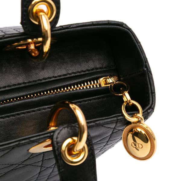 Pre-owned Dior Medium Lambskin Cannage Lady Dior Black