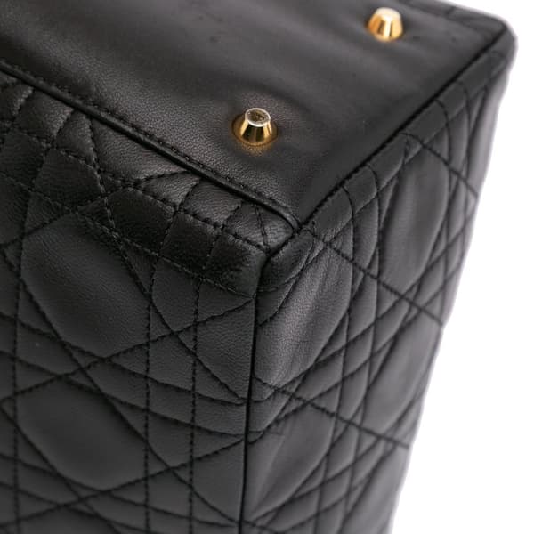 Pre-owned Dior Medium Lambskin Cannage Lady Dior Black