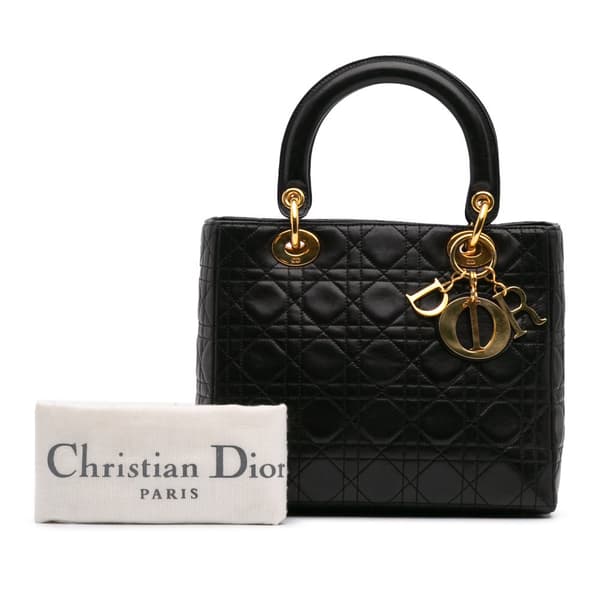 Pre-owned Dior Medium Lambskin Cannage Lady Dior Black
