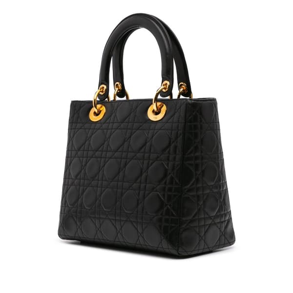 Pre-owned Dior Medium Lambskin Cannage Lady Dior Black