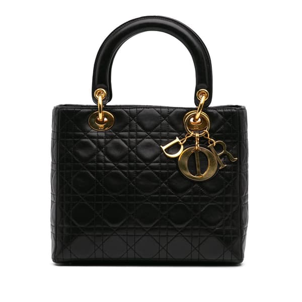 Pre-owned Dior Medium Lambskin Cannage Lady Dior Black