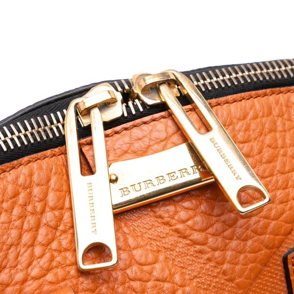 Pre-owned Burberry Small Heritage Grain Check Embossed Orchard Bowling Bag Orange