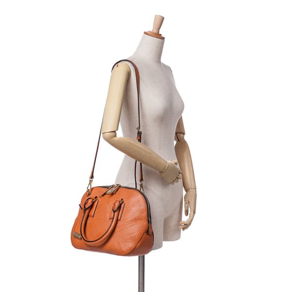 Pre-owned Burberry Small Heritage Grain Check Embossed Orchard Bowling Bag Orange