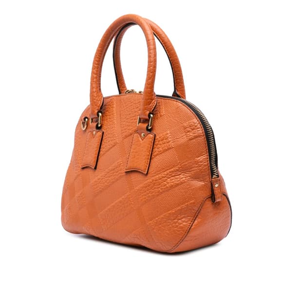 Pre-owned Burberry Small Heritage Grain Check Embossed Orchard Bowling Bag Orange