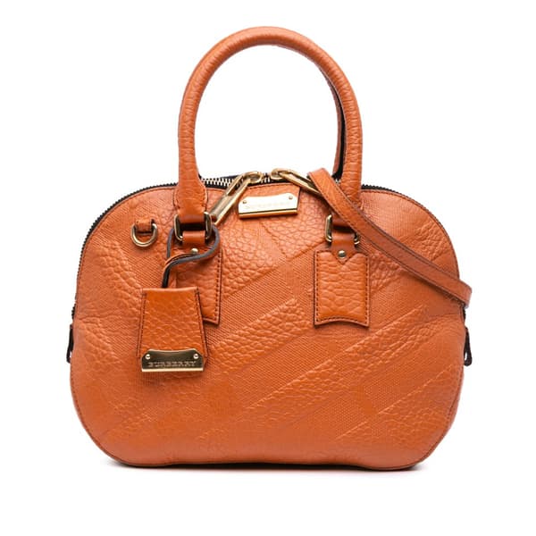 Pre-owned Burberry Small Heritage Grain Check Embossed Orchard Bowling Bag Orange