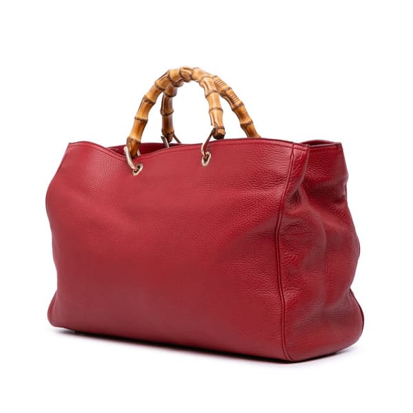 Pre-owned Gucci Large Calfskin Bamboo Shopper Sachel Red