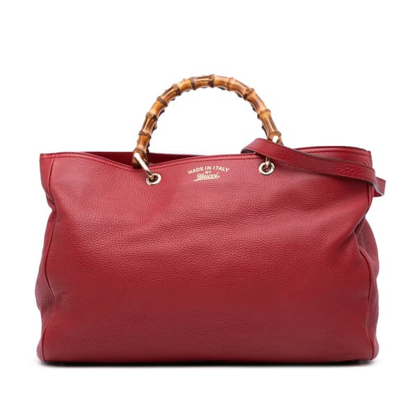 Pre-owned Gucci Large Calfskin Bamboo Shopper Sachel Red
