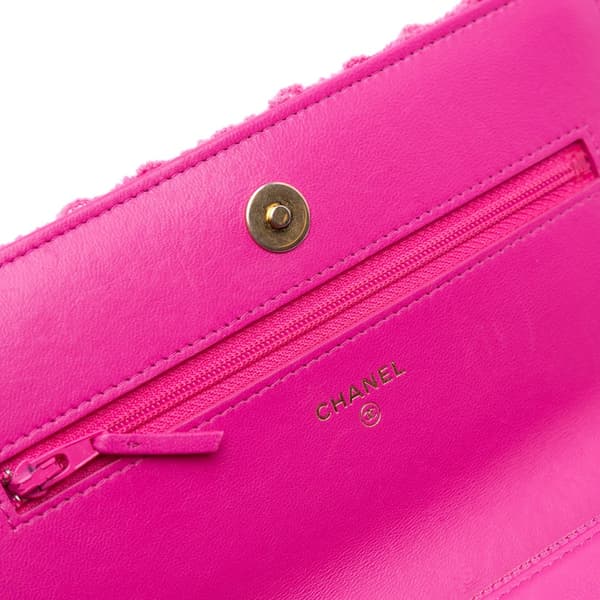 Pre-owned Chanel Tweed 19 Wallet On Chain Pink