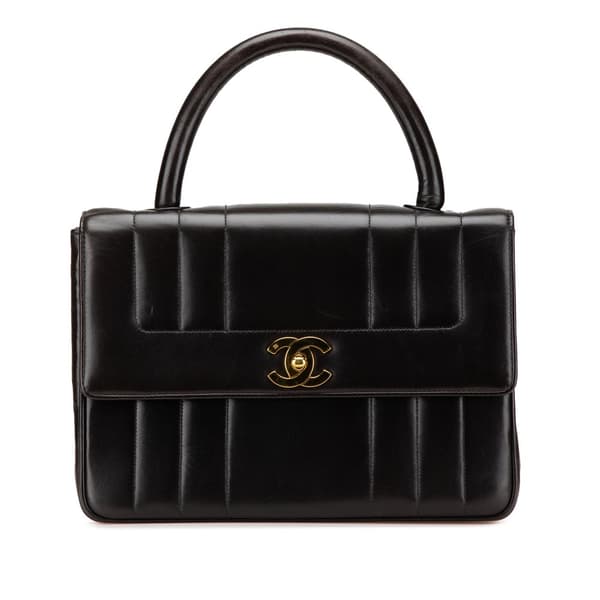 Pre-owned Chanel Lambskin Mademoiselle Kelly Top Handle Bag Black