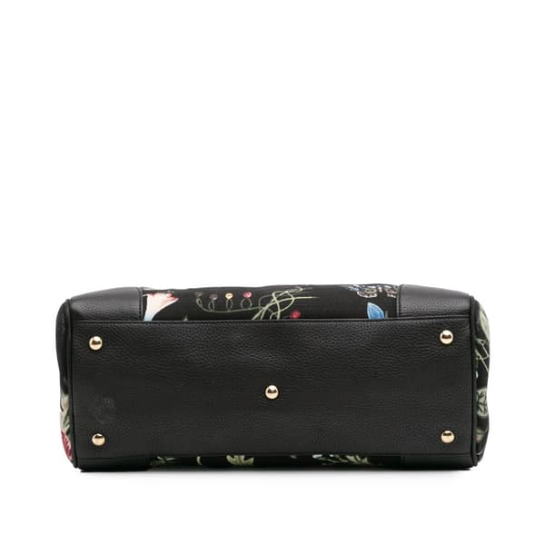 Pre-owned Gucci Medium Canvas Bamboo Shopper Flora Knight Satchel Black