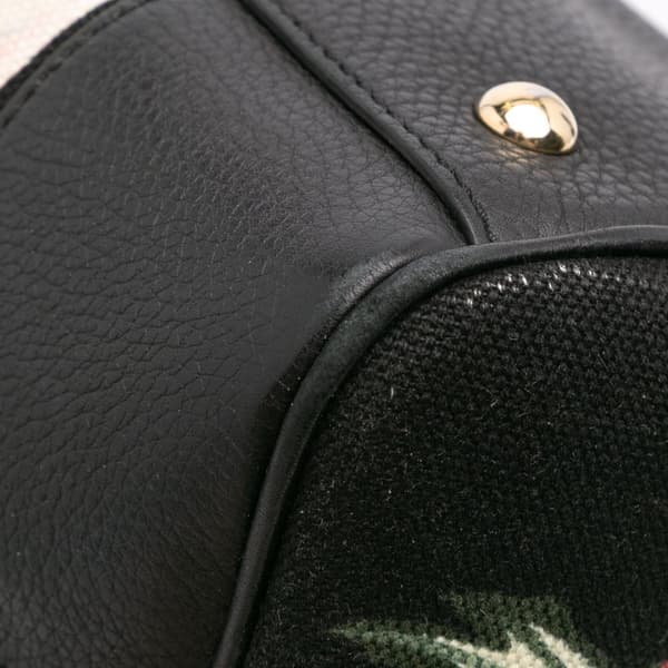 Pre-owned Gucci Medium Canvas Bamboo Shopper Flora Knight Satchel Black