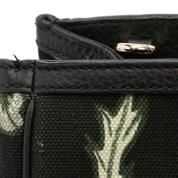 Pre-owned Gucci Medium Canvas Bamboo Shopper Flora Knight Satchel Black