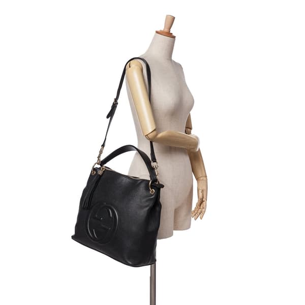 Pre-owned Gucci Large Pebbled Calfskin Soho Convertible Hobo Black