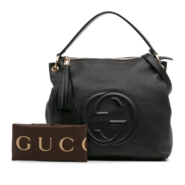 Pre-owned Gucci Large Pebbled Calfskin Soho Convertible Hobo Black