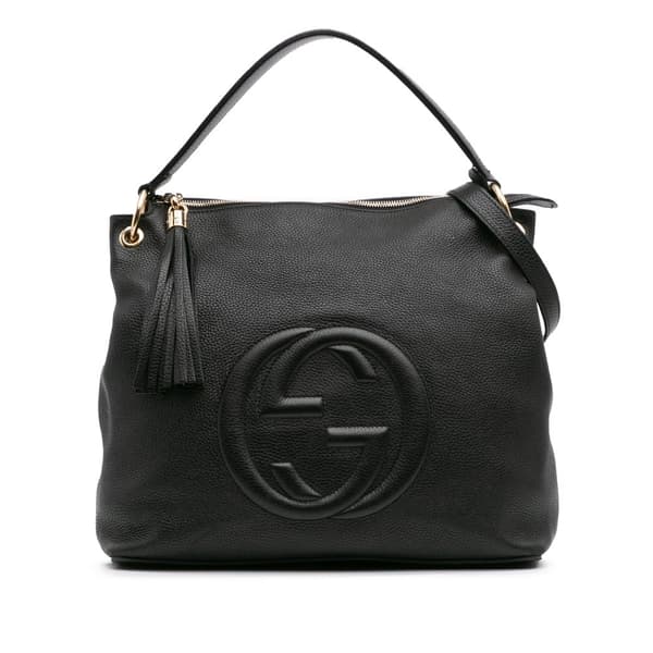 Pre-owned Gucci Large Pebbled Calfskin Soho Convertible Hobo Black