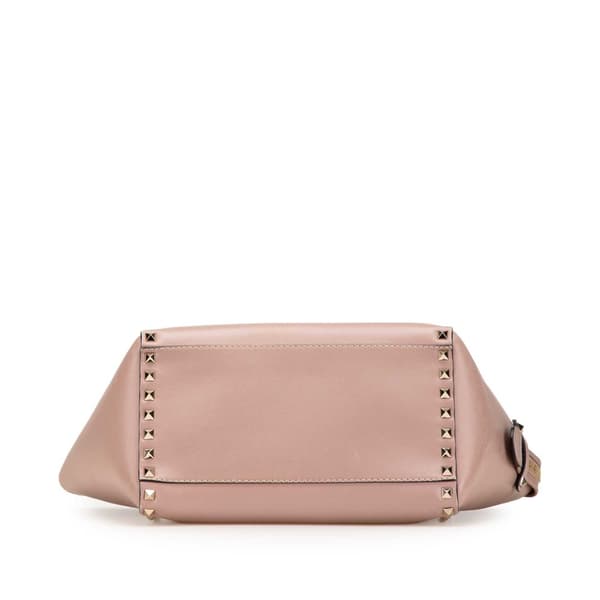 Pre-owned Valentino Small Leather Rockstud Double Handle Tote Brown