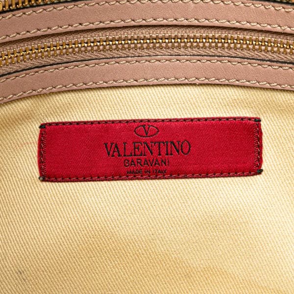 Pre-owned Valentino Small Leather Rockstud Double Handle Tote Brown