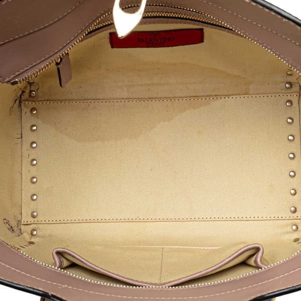 Pre-owned Valentino Small Leather Rockstud Double Handle Tote Brown