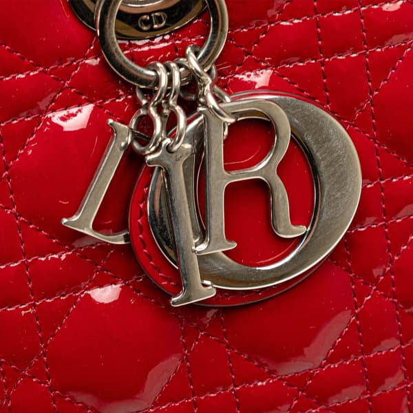 Pre-owned Dior Large Patent Cannage Lady Dior Red