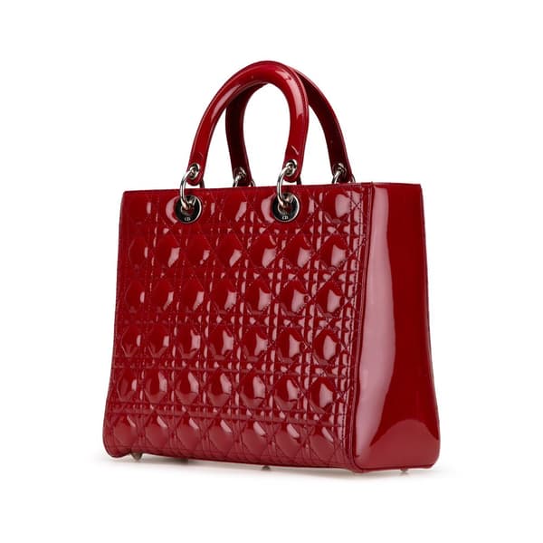 Pre-owned Dior Large Patent Cannage Lady Dior Red