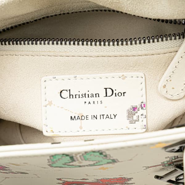 Pre-owned Dior Mini Calfskin Pixel Zodiac Lady Dior White