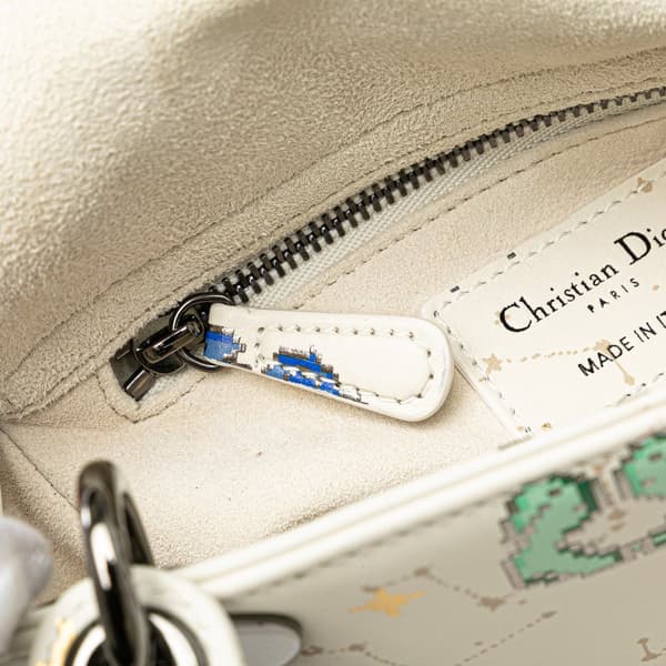 Pre-owned Dior Mini Calfskin Pixel Zodiac Lady Dior White