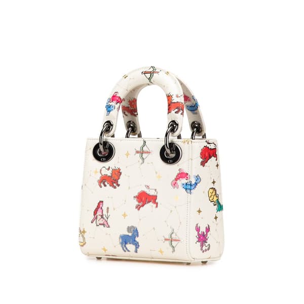 Pre-owned Dior Mini Calfskin Pixel Zodiac Lady Dior White
