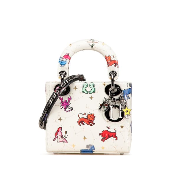 Pre-owned Dior Mini Calfskin Pixel Zodiac Lady Dior White
