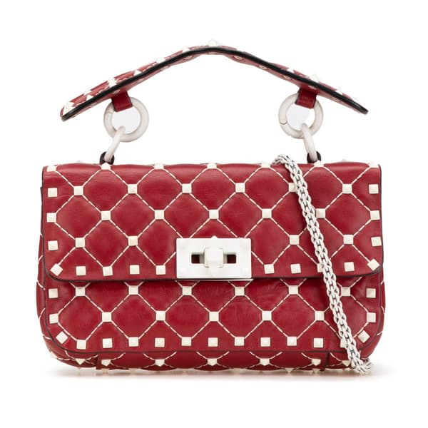 Pre-owned Valentino Small Lambskin Free Rockstud Spike Satchel Red