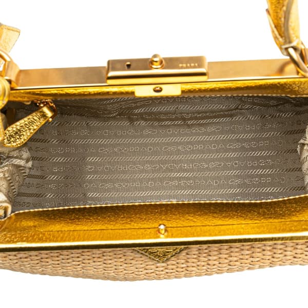 Pre-owned Prada Raffia Frame Handbag Brown