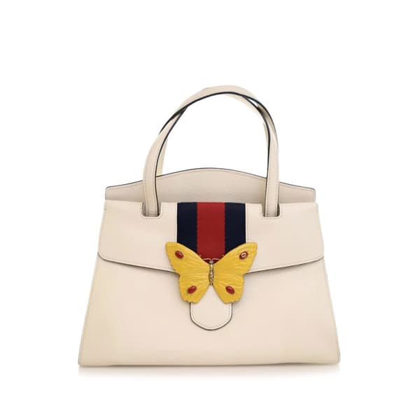 Pre-owned Gucci Medium Web Linea Butterfly Totem Satchel White