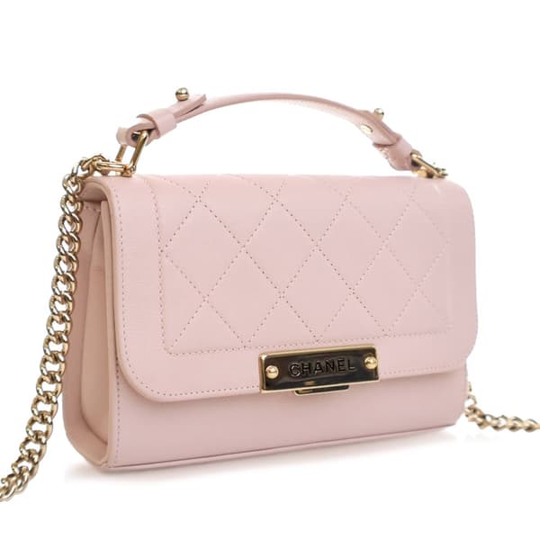 Pre-owned Chanel Small Quilted Grained Calfskin Label Click Flap Pink