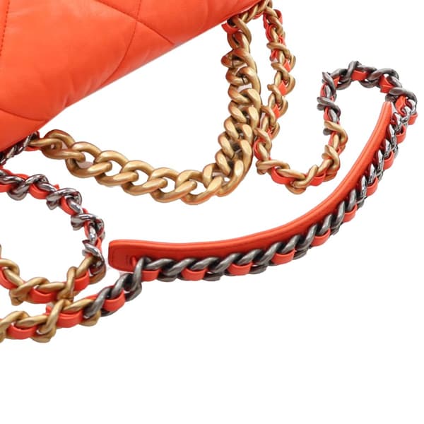 Pre-owned Chanel Large 19 Lambskin Flap Orange