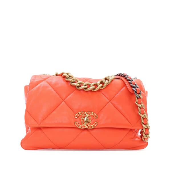 Pre-owned Chanel Large 19 Lambskin Flap Orange