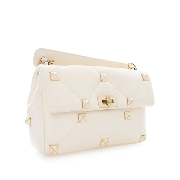 Pre-owned Valentino Large Nappa Roman Stud Satchel White