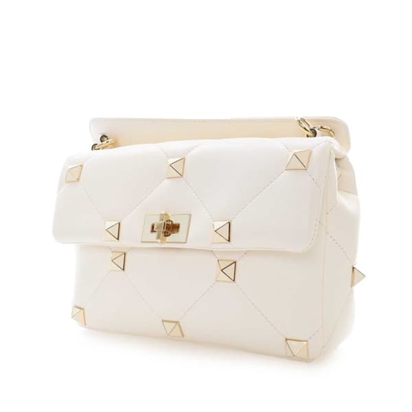 Pre-owned Valentino Large Nappa Roman Stud Satchel White