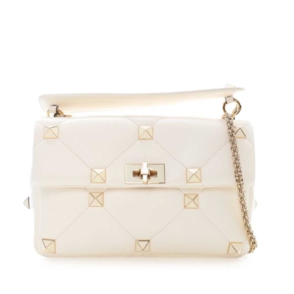 Pre-owned Valentino Large Nappa Roman Stud Satchel White