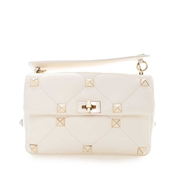 Pre-owned Valentino Large Nappa Roman Stud Satchel White