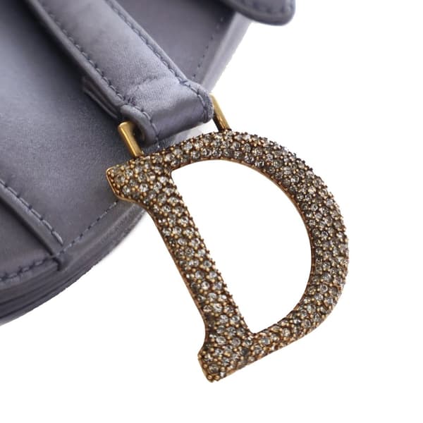 Pre-owned Dior Mini Satin Crystal Embellished Saddle Purple