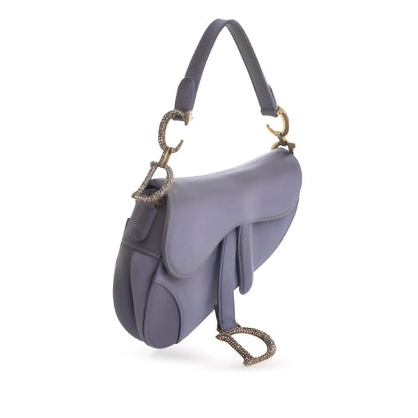 Pre-owned Dior Mini Satin Crystal Embellished Saddle Purple