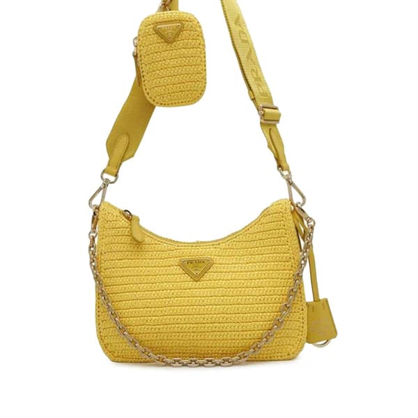 Pre-owned Prada Raffia Re-Edition 2005 Satchel Yellow