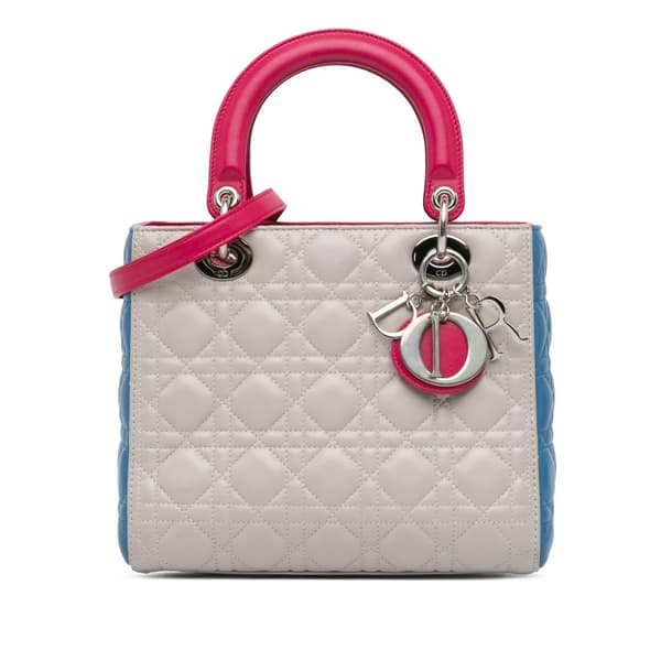 Pre-owned Dior Medium Tricolor Lambskin Cannage Lady Dior White