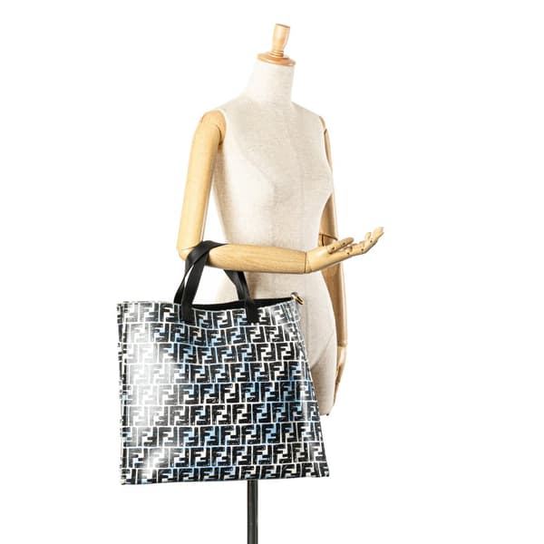 Pre-owned Fendi Joshua Vides Zucca Coated Canvas Cloudy Shopper Satchel Blue