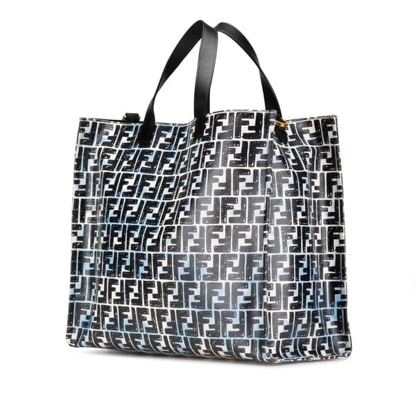 Pre-owned Fendi Joshua Vides Zucca Coated Canvas Cloudy Shopper Satchel Blue