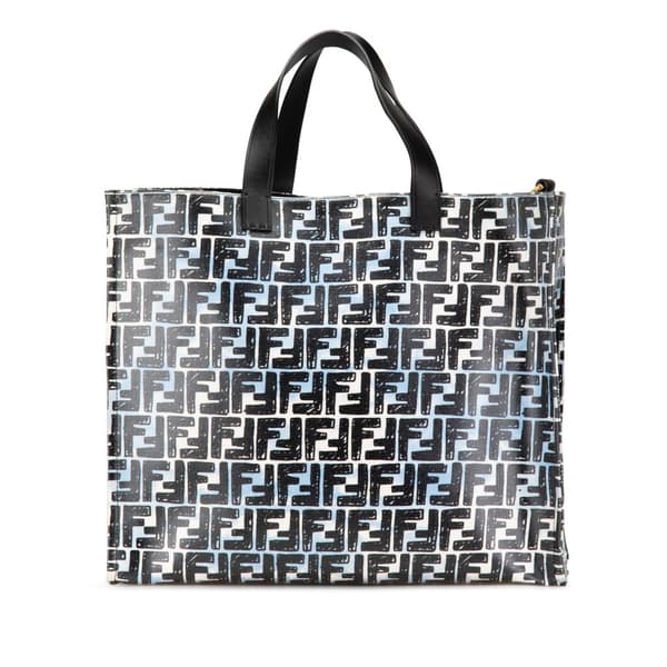 Pre-owned Fendi Joshua Vides Zucca Coated Canvas Cloudy Shopper Satchel Blue