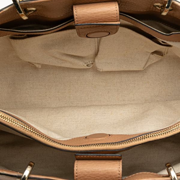 Pre-owned Gucci Medium Calfskin Bamboo Shopper Satchel Brown