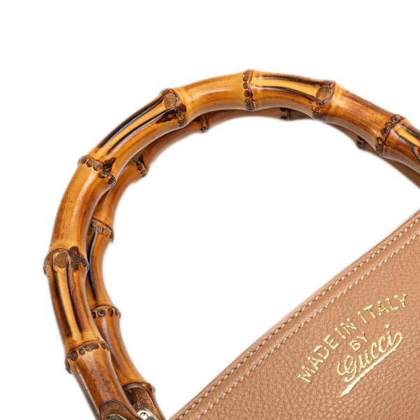 Pre-owned Gucci Medium Calfskin Bamboo Shopper Satchel Brown